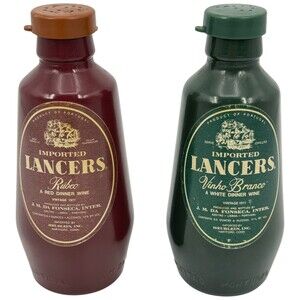 Lancers Wine Airline Mini Bottles Salt Pepper Shakers Portugal 1971 VTG